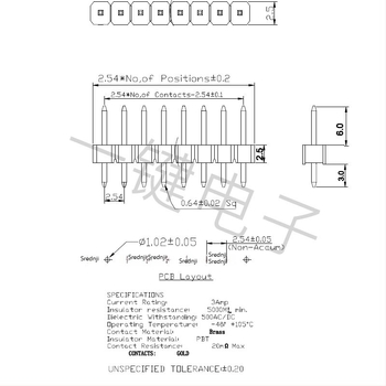 2,54 mm jednostruki, 11,5 mm ravni pin header, duljina 11,5 mm, 1×2P/3/4/5/6/7/8/10P/-40P, bakreni pinovi