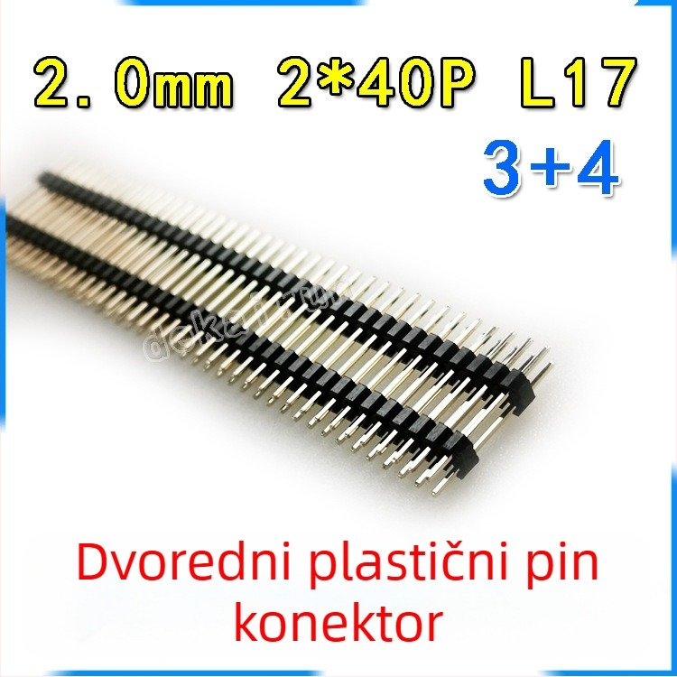 Dvoredni plastični pin header, razmak 2,0 mm, 2x40 pinova, visina 17 mm