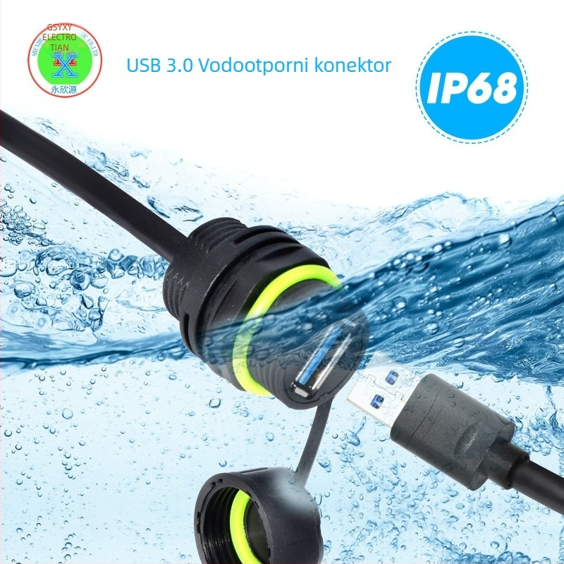 M20 RJ45 vodootporni konektor USB 3.0 IP68, 9-pinski završni kabel za mrežu s najlonskom izolacijom