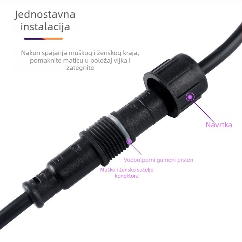 Solarni vodootporni kabel, duljine 4,5 m, muški konektor s dva pina i ženski konektor s dvije rupe, dvodijelni kabel za vanjsku rasvjetu