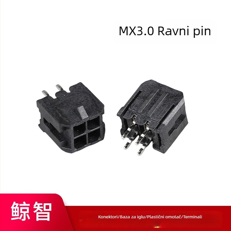 MX3.0 2x2P ravni pin konektor, 180°, dvostruki red, za kabel-kabel i ploča-ploča