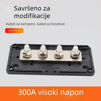 M8 4‑putna busbar za RV i jahtu, 300A visokog protoka, 48V bakrena busbar i kabelski sklop (USP)