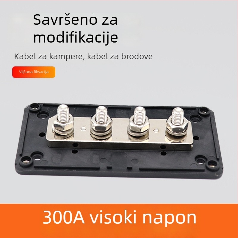M8 4‑putna busbar za RV i jahtu, 300A visokog protoka, 48V bakrena busbar i kabelski sklop (USP)
