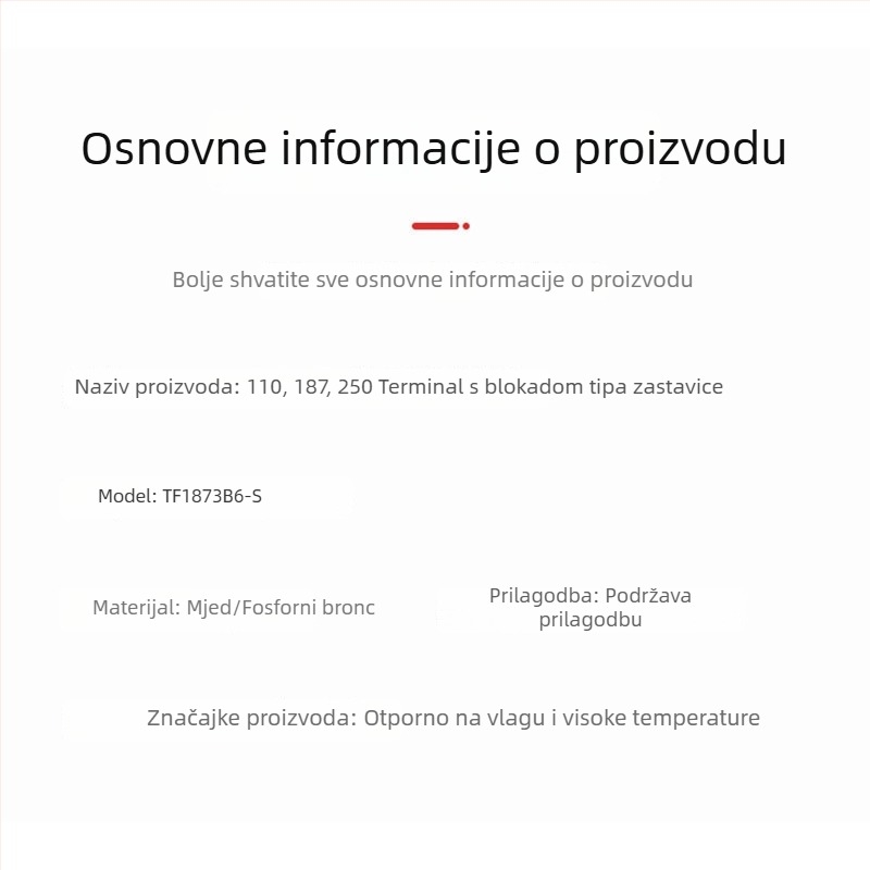Prilagođeni priključni terminal za kabel 110/187/250, tip zastave s oprugom i automatskim zaključavanjem