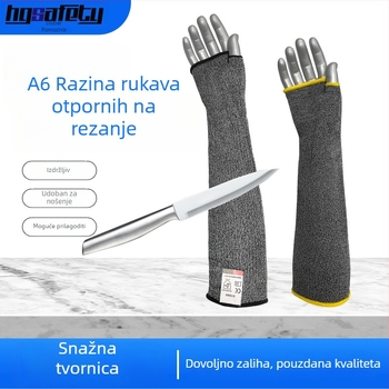 Prošireni zaštitni rukav za nadlakticu s čeličnom žicom, pet razina otpornosti na rezanje, za industriju stakla