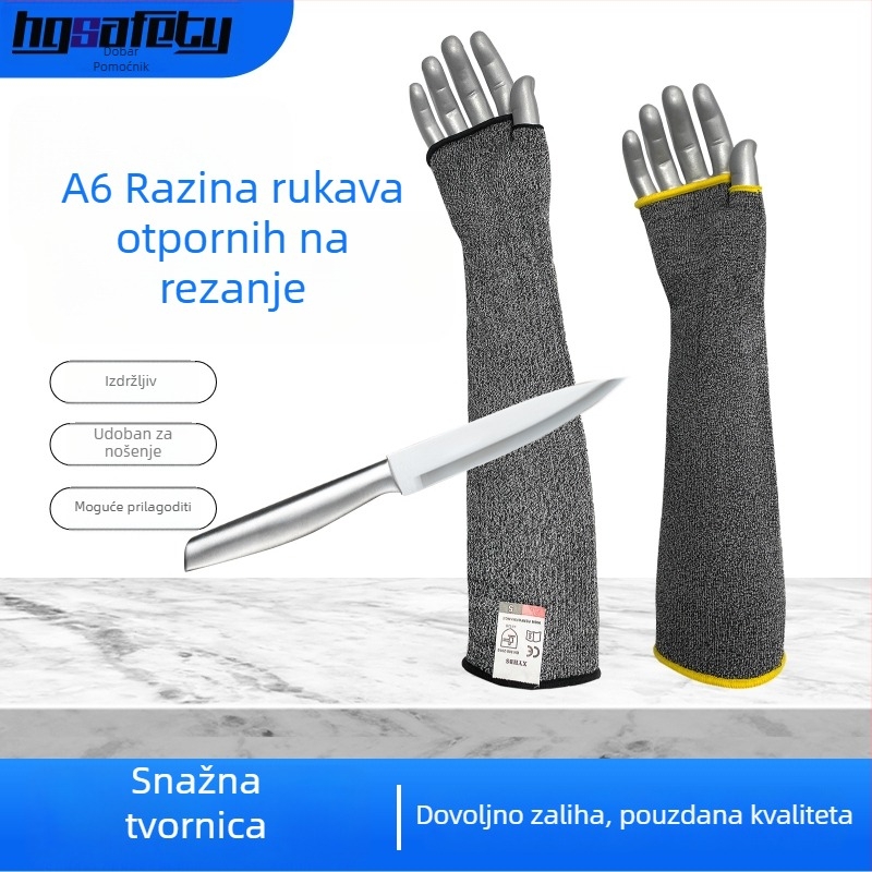 Prošireni zaštitni rukav za nadlakticu s čeličnom žicom, pet razina otpornosti na rezanje, za industriju stakla