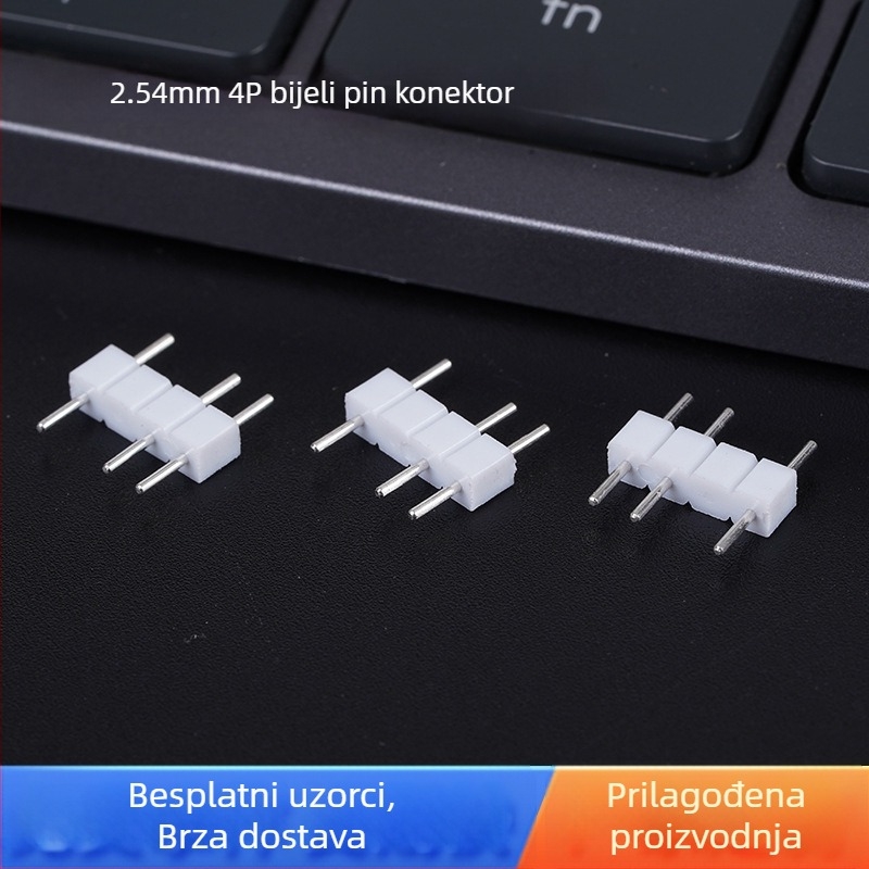 2,54 mm, 4-pin bijeli tinirani pinovi za LED trakasti konektor, jednostruki red, kružne rupe