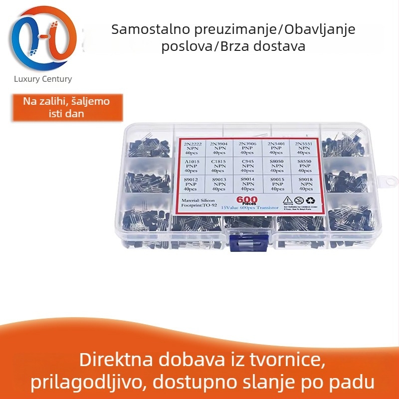 Luxury Century 600 TO-92 tranzistori set: 15 tipova, po 40 komada, u kutiji s 15 odjeljaka