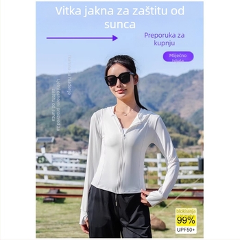 Žensko tanko jakne s kapulom za zaštitu od sunca, slim fit, za proljeće i ljeto, joga odjeća, UPF 50+