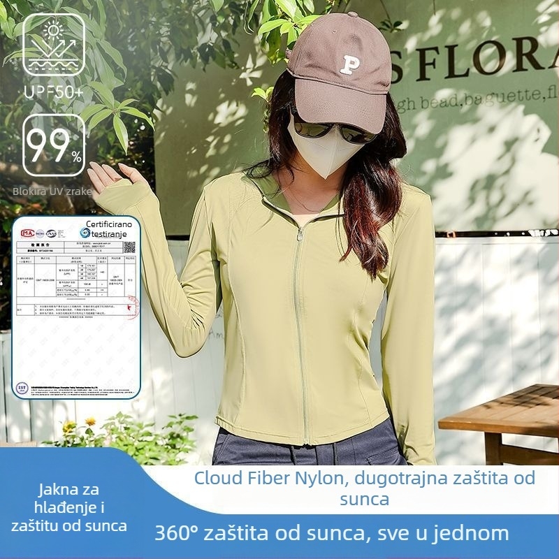 Žensko tanko jakne s kapulom za zaštitu od sunca, slim fit, za proljeće i ljeto, joga odjeća, UPF 50+