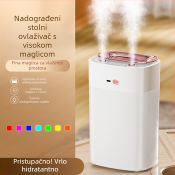 Ultrazvučni ovlaživač za kućnu upotrebu s dva mlazna izlaza i šarenim ambijentalnim svjetlom