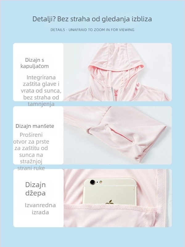 Lagana vanjska radna jakna s UV zaštitom, kapuljačom i otiskom logotipa, Ice Silk
