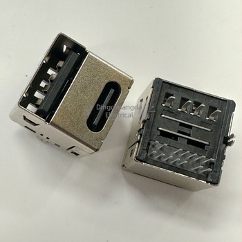 USB 3.1 Type-C 14-pinski ženski 2-u-1 konektor, 180°, dvostruki sloj utičnice za punjenje