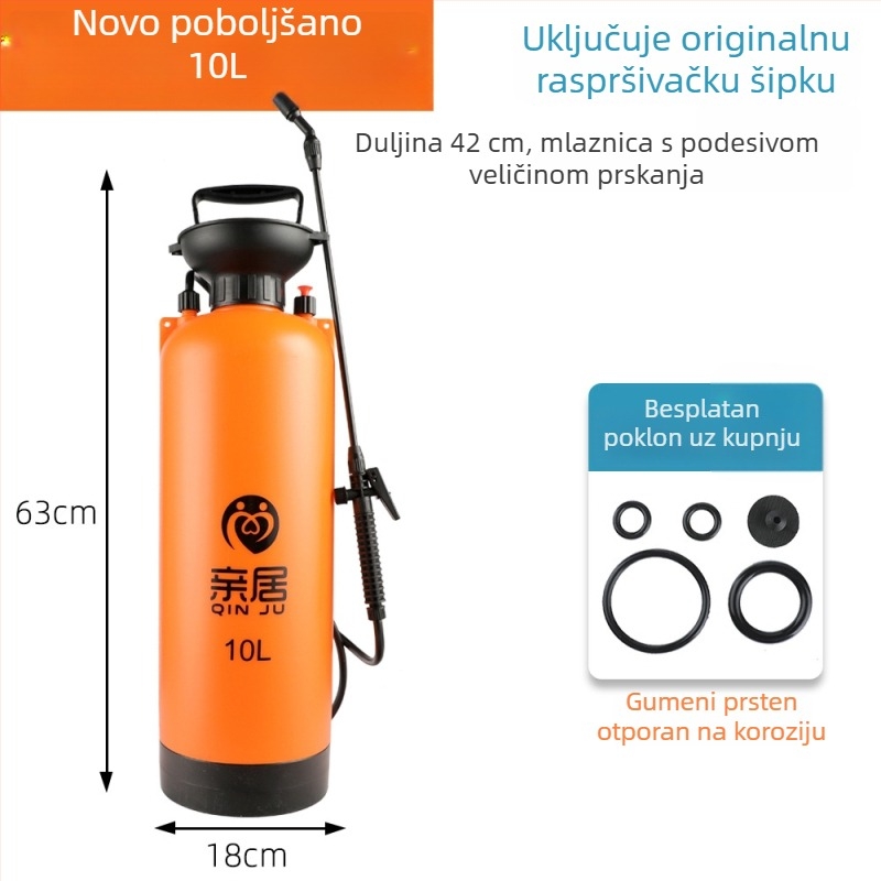 Raspršivač pod tlakom zraka za voćke i vrt, prskanje pesticida, dezinfekcija i navodnjavanje, plastični raspršivač za vrt 10 L