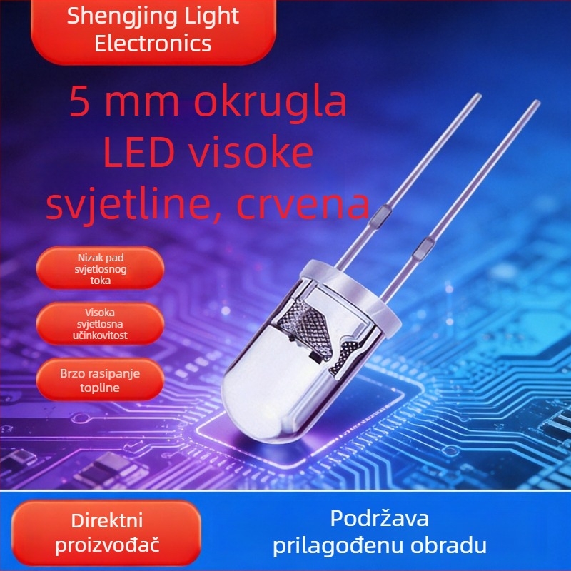 F5 LED indikator zrno, okrugla glava, crvena, 5 mm, s obrnuto polaritetom