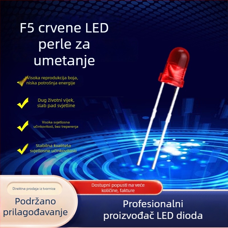 F5 5mm višebojne LED perlice (crvena, zelena, plava, žuta, narančasta) kroz otvor