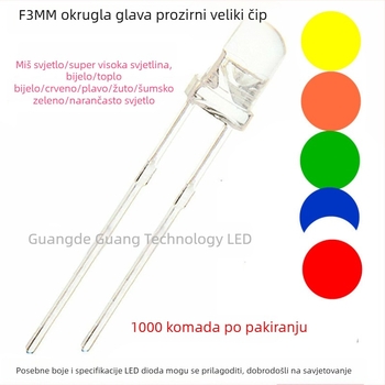 3mm višebojna LED perlica, F3, kroz rupu, boje: bijela, crvena, plava, žuta, zelena, narančasta, smaragdno zelena
