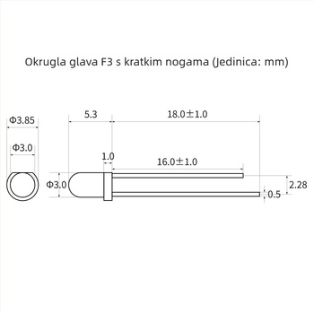F3 LED zrno s okruglom glavom, zelena, 3 mm, indikacijska LED s bočnim kratkim kontaktima