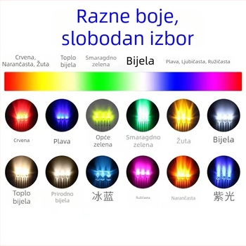 5mm LED perle F5, bijela svjetlost; boje: bijela, crvena, žuta, plava, zelena, narančasta, ružičasta, ljubičasta; kroz rupu montirani LED