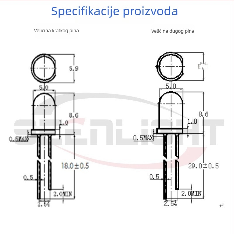5mm LED perle F5, bijela svjetlost; boje: bijela, crvena, žuta, plava, zelena, narančasta, ružičasta, ljubičasta; kroz rupu montirani LED