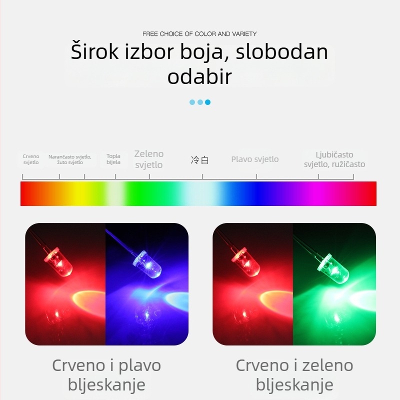 Haolaiguang 5 mm LED perle s prozirnom okruglom glavom i dugim nogama, dvostruko treperi crveno-plavo, ciklus crveno-zeleno