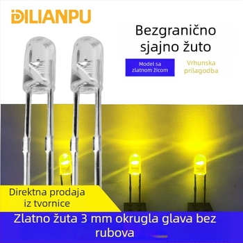 F3 LED perla bez ruba, 3 mm – zlatno-žuta (limunska žuta), 2.8–3.0V