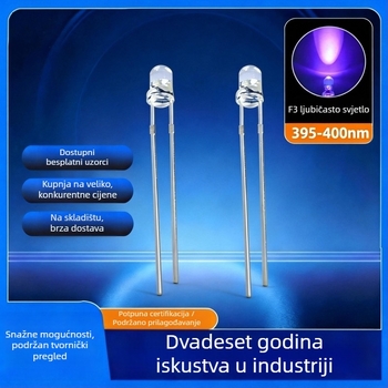 F3 ljubičaste UV LED kuglice za detekciju novca, priključne 3 mm LED, 395 nm privlače komarce