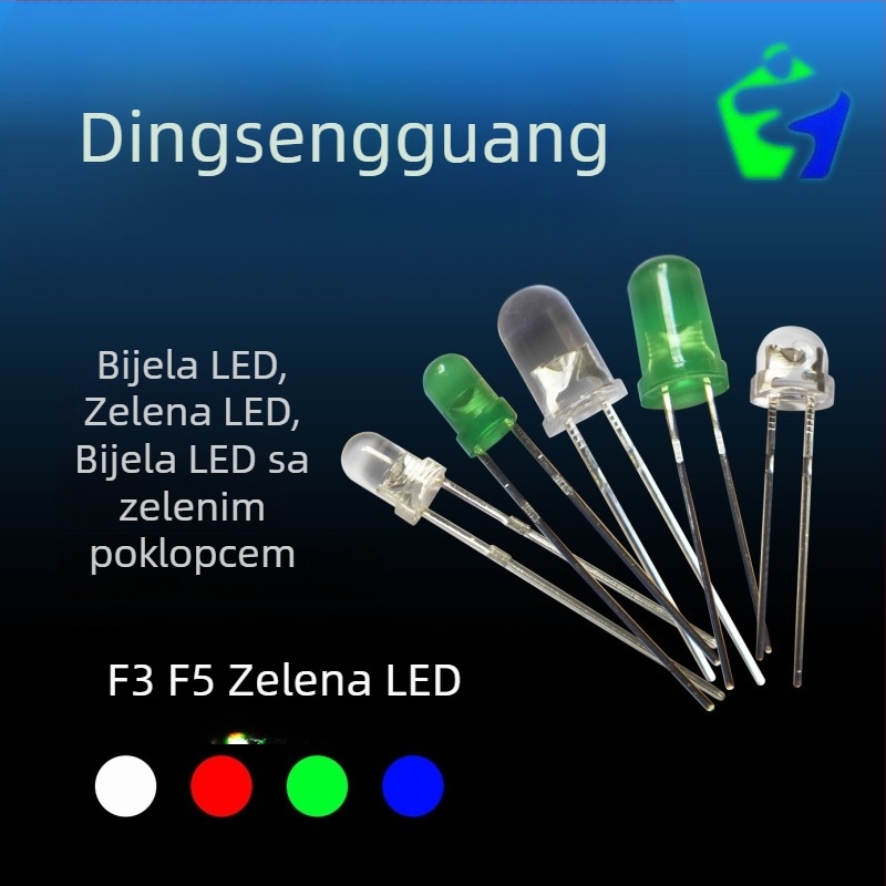 F3/F5 zelena LED dioda s priključkom (3 mm i 5 mm)