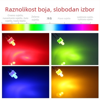 2 mm LED zrno, s ravnim priključkom, prozirno, crvena/zelena/plava/bijela, dugačko noge, model F2