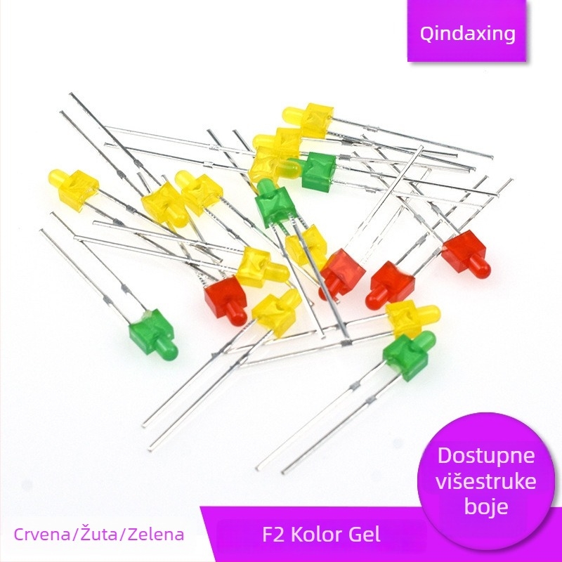 2 mm LED zrno, s ravnim priključkom, prozirno, crvena/zelena/plava/bijela, dugačko noge, model F2