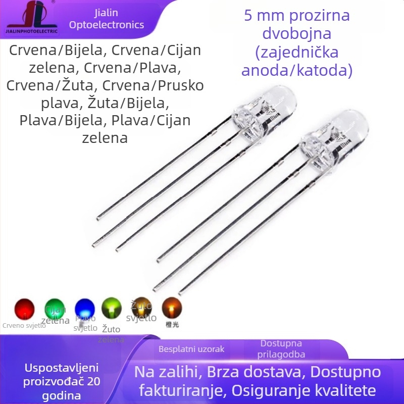 5mm dvobojne boje LED perle crveno-zelene, prozirna leća, zajednička anoda i zajednička katoda, izravno priključivanje