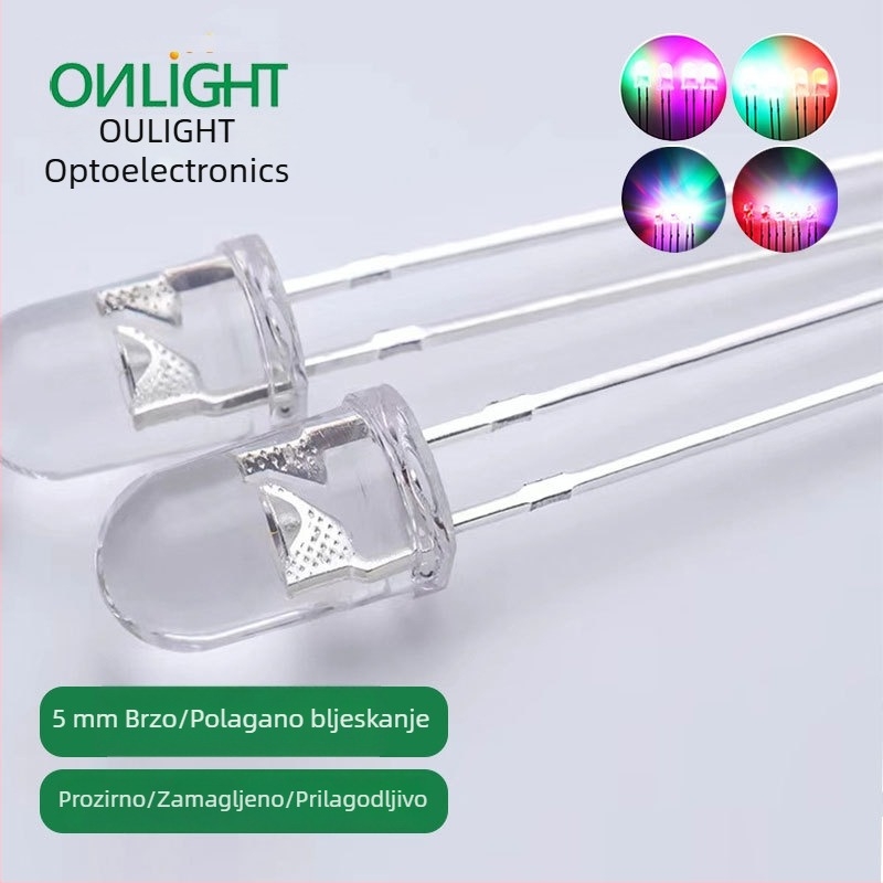 5 mm prozirne RGB LED perle s brzim i sporim treperenjem, izravno uključivanje, crvena plava zelena