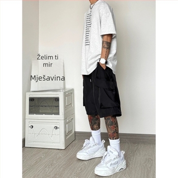 Muške radne šorceve otporne na vjetar i vodu — lagane, srednje dužine, širokog kroja, poliester, plus veličina, američki casual stil.