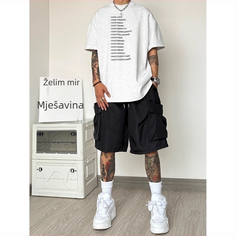 Muške radne šorceve otporne na vjetar i vodu — lagane, srednje dužine, širokog kroja, poliester, plus veličina, američki casual stil.