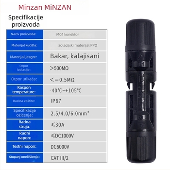 MC4 fotovoltni konektor set: muški i ženski konektor, vodootporan IP67 za solarni modul i PV panel