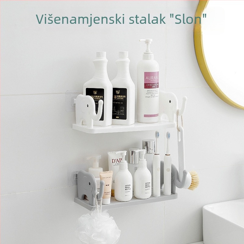 Polica za skladištenje bez bušenja u obliku slona, za kuhinju i kupaonicu, višenamjenska polica