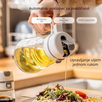 Staklena boca za ulje s automatskim otvaranjem i zatvaranjem, bez kapanja, otporna na prolijevanje, velika kuhinjska boca za ulje, dozator za sojin sos i ocat