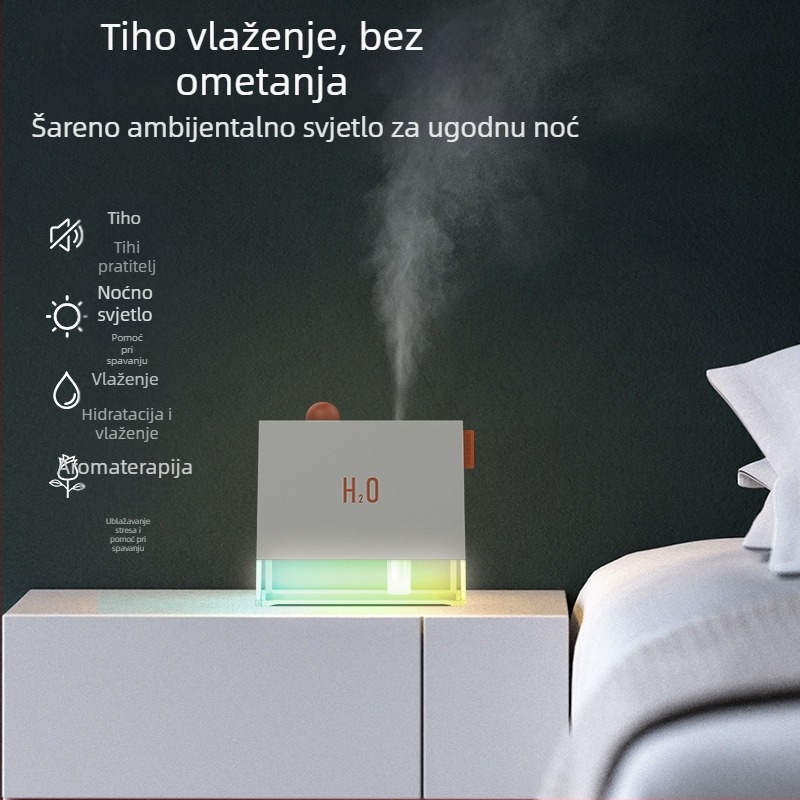 Ben Qin Box stolni ovlaživač zraka za aromaterapiju, višebojno noćno svjetlo, kompaktno i tiho