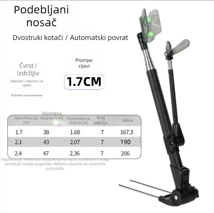 Ojačana potpora za kutiju/stočicu za ribolov s automatskim vraćanjem, dvostruki koluti, teleskopski držač štapa, univerzalna zemlja ugradnja za 7-dijelnih štapova