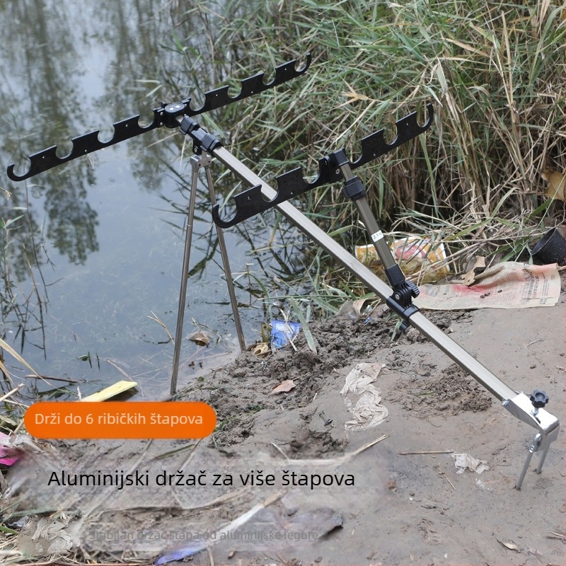 Aluminijski tripod za ribolov, baza za zabijanje u tlo, otporan na vjetar dvostruki držač štapova, za ručni i morski ribolov