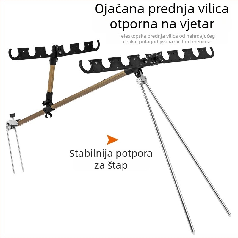 Aluminijski tripod za ribolov, baza za zabijanje u tlo, otporan na vjetar dvostruki držač štapova, za ručni i morski ribolov
