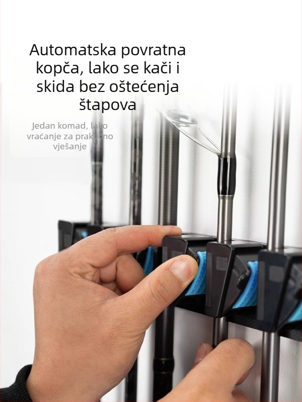 Zidni držač za štapove za pecanje, bez bušenja, brzi kopčasti klipse za mamce, sigurno skladištenje štapova