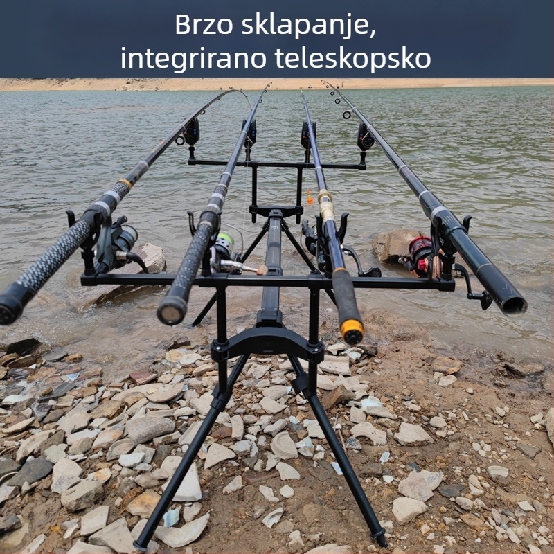 Aluminijski držač za štapove za ribolov s četiri noge i više glava, europski stil, brzo sklapanje, za dugačke bacanja