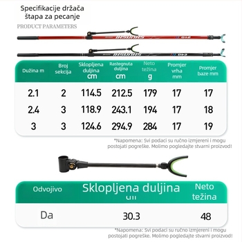 Lagani karbonski držač za dugačke štapove, teleskopsko pozicioniranje s remenom protiv pada, stražnji viseći držač štapa