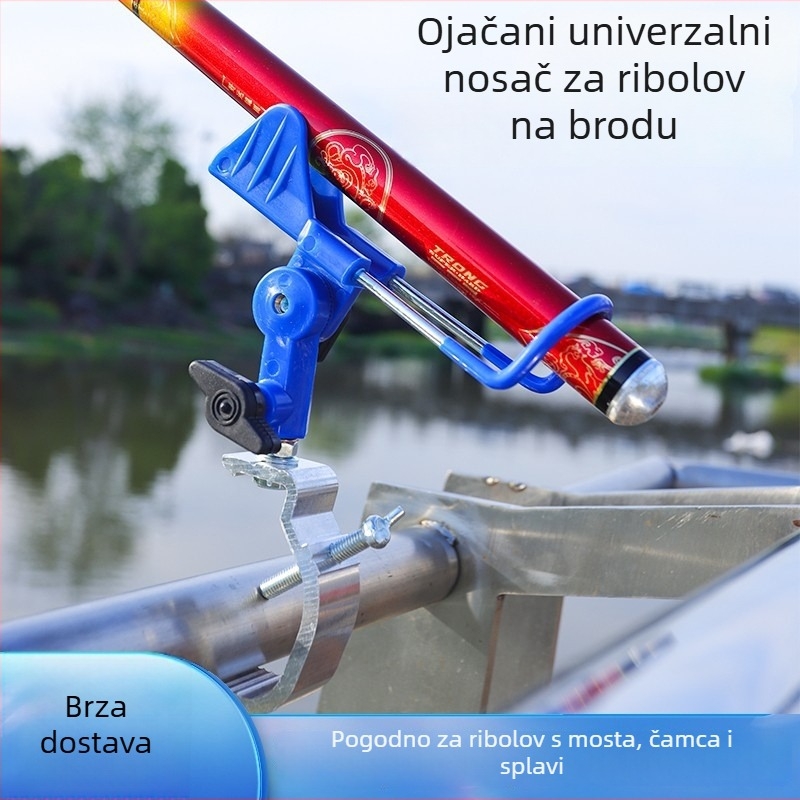 Držač za ribolovne štapove za brod s nosačem na ogradi