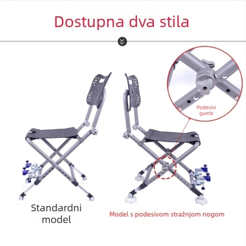 Višenamjenska ribarska stolica s podesivim naslonom, četveronožna, sklopiva od aluminijske legure