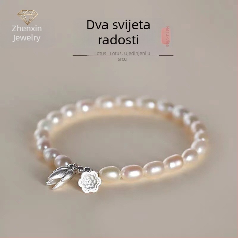 Narukvica od perli s kamenom sreće i motivom lotosa, minimalistički dizajn butika, luksuzni nakit