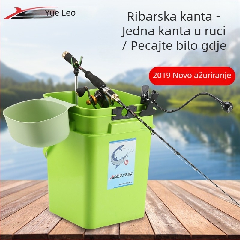 Debeli raftni kanta za ribolov sa nosačem za štap, prijenosna višefunkcionalna kanta za žive ribe sa svjetlom