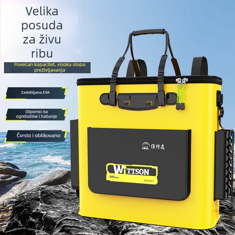 Višenamjenska kutija za ribolov s posudom za ribu, ojačana konstrukcija, naramenica, velika posuda za žive ribe i sklopiva torba za opremu, 45-80 L