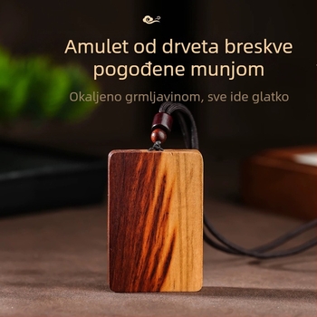 Privjesak od drveta breskve s motivom munje – vintage drvena pločica za vješanje, ručno rezbarena dekoracija